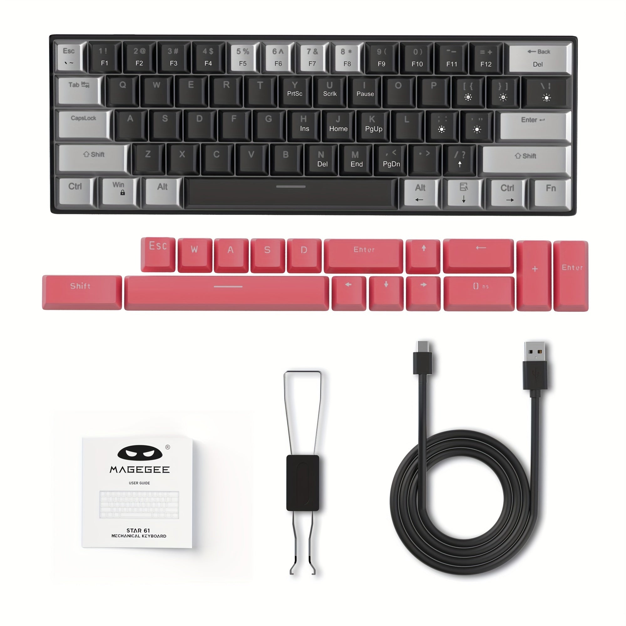 Ergonomic 60% Mechanical Gaming Keyboard Blue Switches Sea Blue Backlit Compact USB