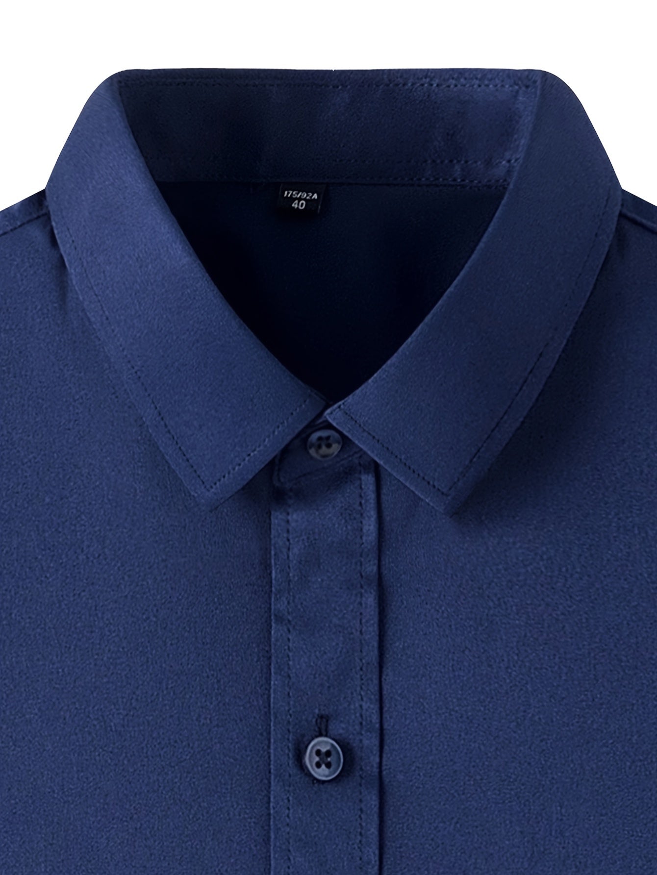 Men's Solid Color Long Sleeve Dress Shirt Stretch Polyester Business Casual Button-Up Collared