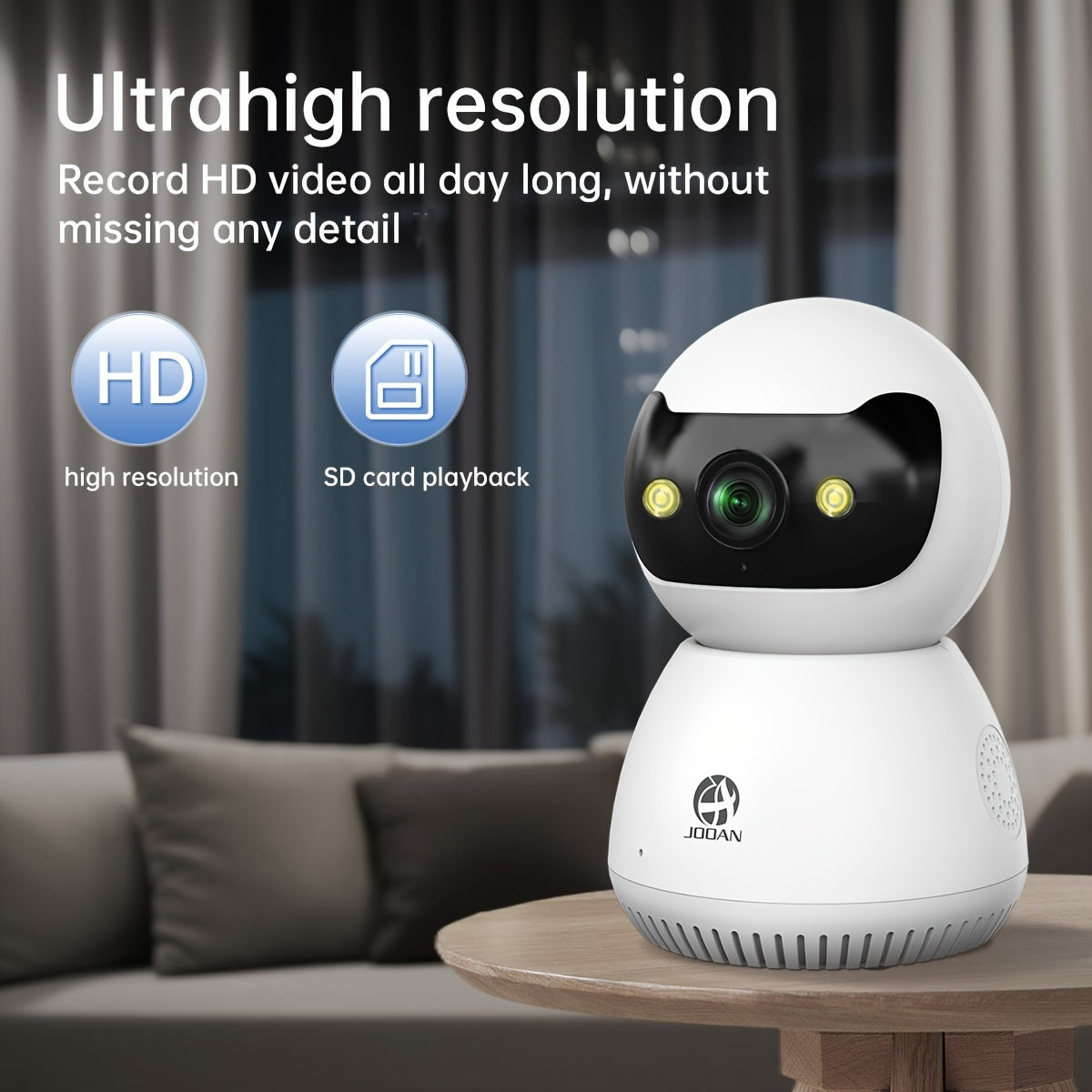 Cámara de seguridad Wi-Fi con visión nocturna en HD, audio bidireccional, alertas de movimiento, control por smartphone