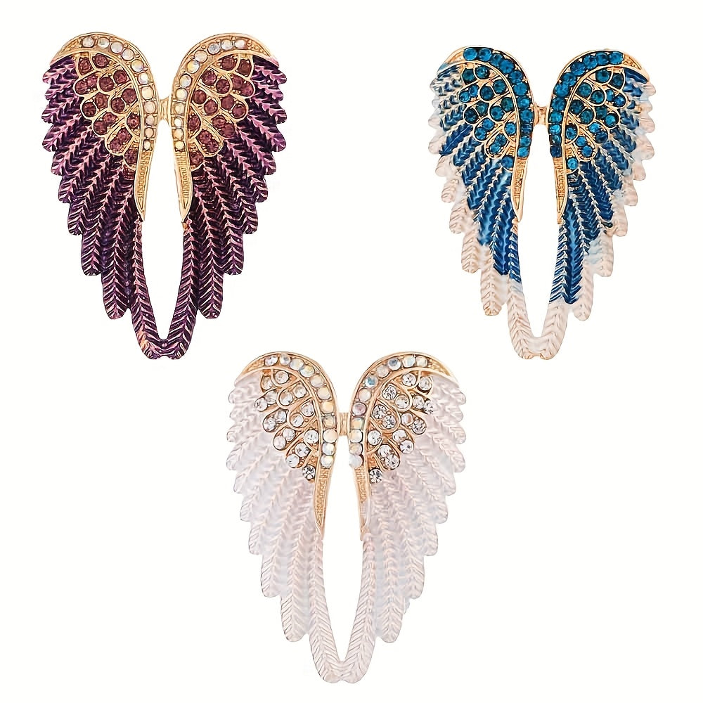 3-Piece Rhinestone Wing Brooch Set Enamel Lapel Pins for Gifts and Formal Events