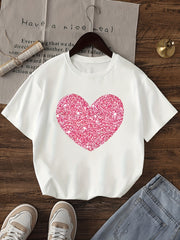 Girls' Orange T-Shirt with Pink Heart Design Short Sleeve Casual Summer Kids Clothing
