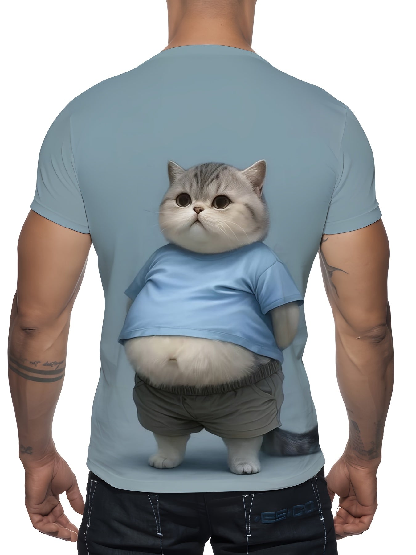 Camiseta de manga corta de poliéster tricotado con impresión de gato 3D para adultos y adolescentes, casual, verano, primavera, otoño