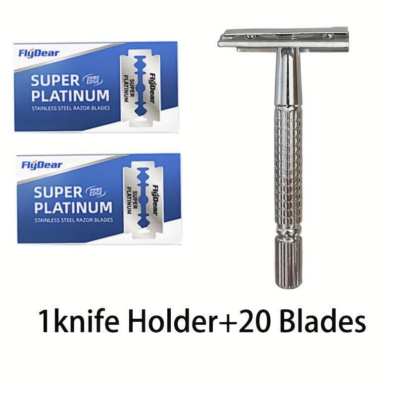 Men Reusable Zinc Alloy Safety Razor with Long Handle and Double Edge Blades
