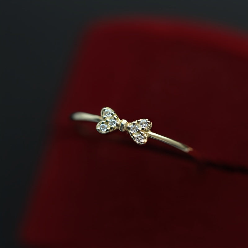 Sterling Silver Women's Ring with Micro Set Zirconia Bow Design for Gift and Fashion