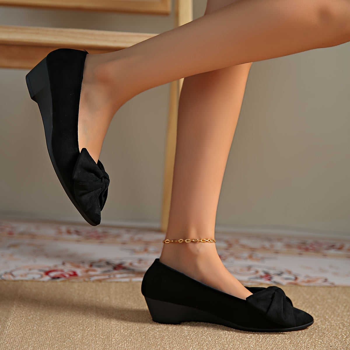 Women's Bow-Decorated Pointed-Toe Mary Jane Flats Casual Dress Shoes