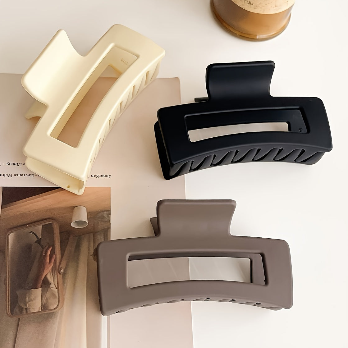 Set of 4 Extra Large Black Hair Claw Clips with Twist Detail for Women