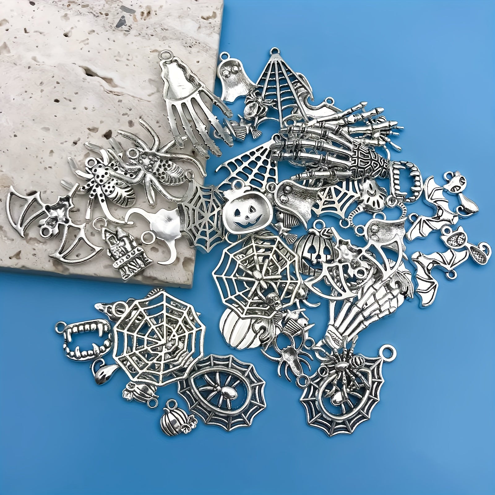 50pcs Halloween Spider Web Charms Pendants Zinc Alloy Antique Silvery Jewelry Making Accessories