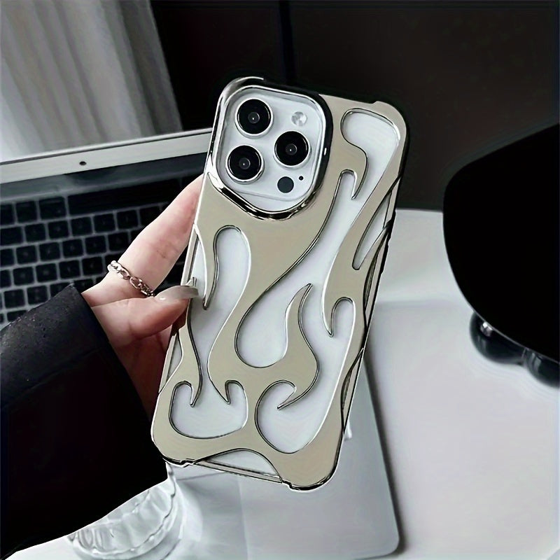 Hollow Flame Phone Case for iPhone TPU Silvery Electroplated Gift for Boys and Girls