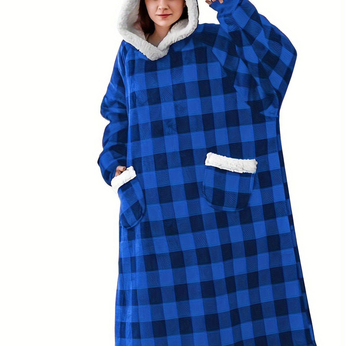 Plus Size Women's Fleece Robe with Pockets and Hooded Lounge Wear