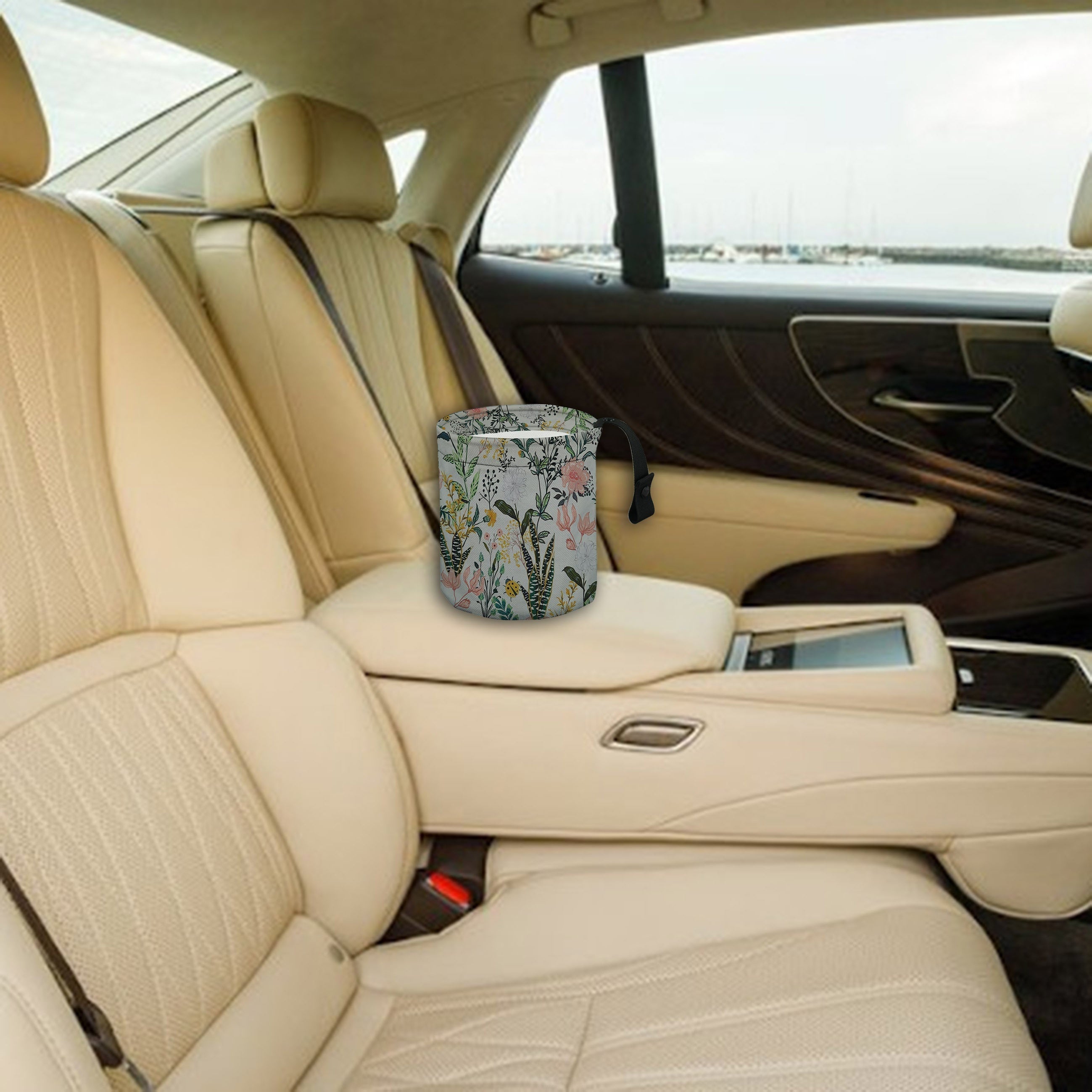 Floral Collapsible Car Trash Can Reusable Garbage Bag with Spring Flower Design