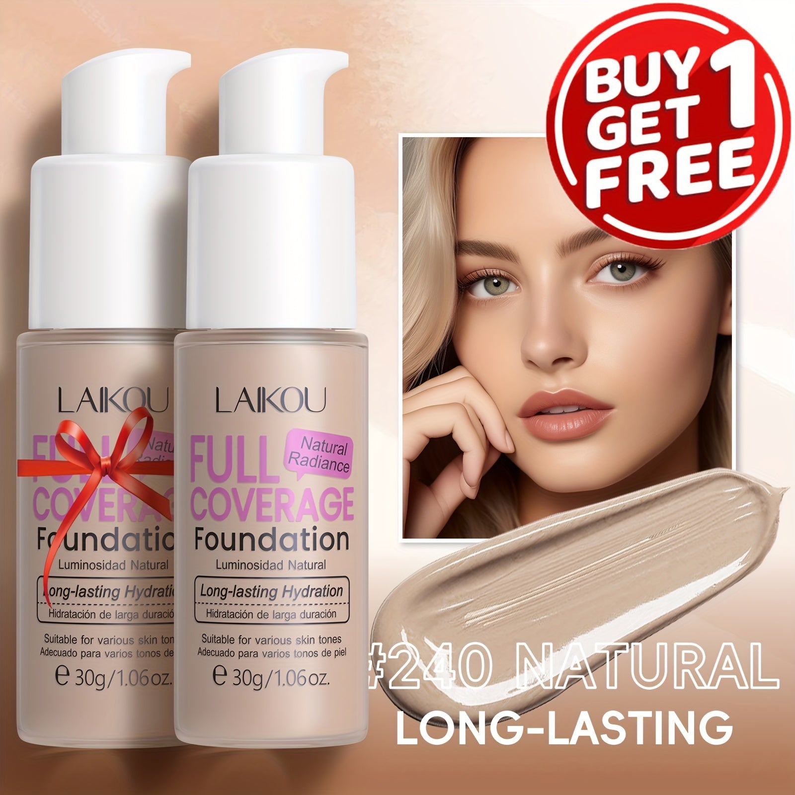 LAIKOU To'liq qoplovchi fondyushen: Namlantiruvchi, qurish mumkin bo'lgan yashirish 6 rangda. Gialuron kislotasi va nok kukuni bilan boyitilgan. Barcha teri turlariga mos keladi. Suv o'tkazmaydigan va po'latni kamaytiruvchi.