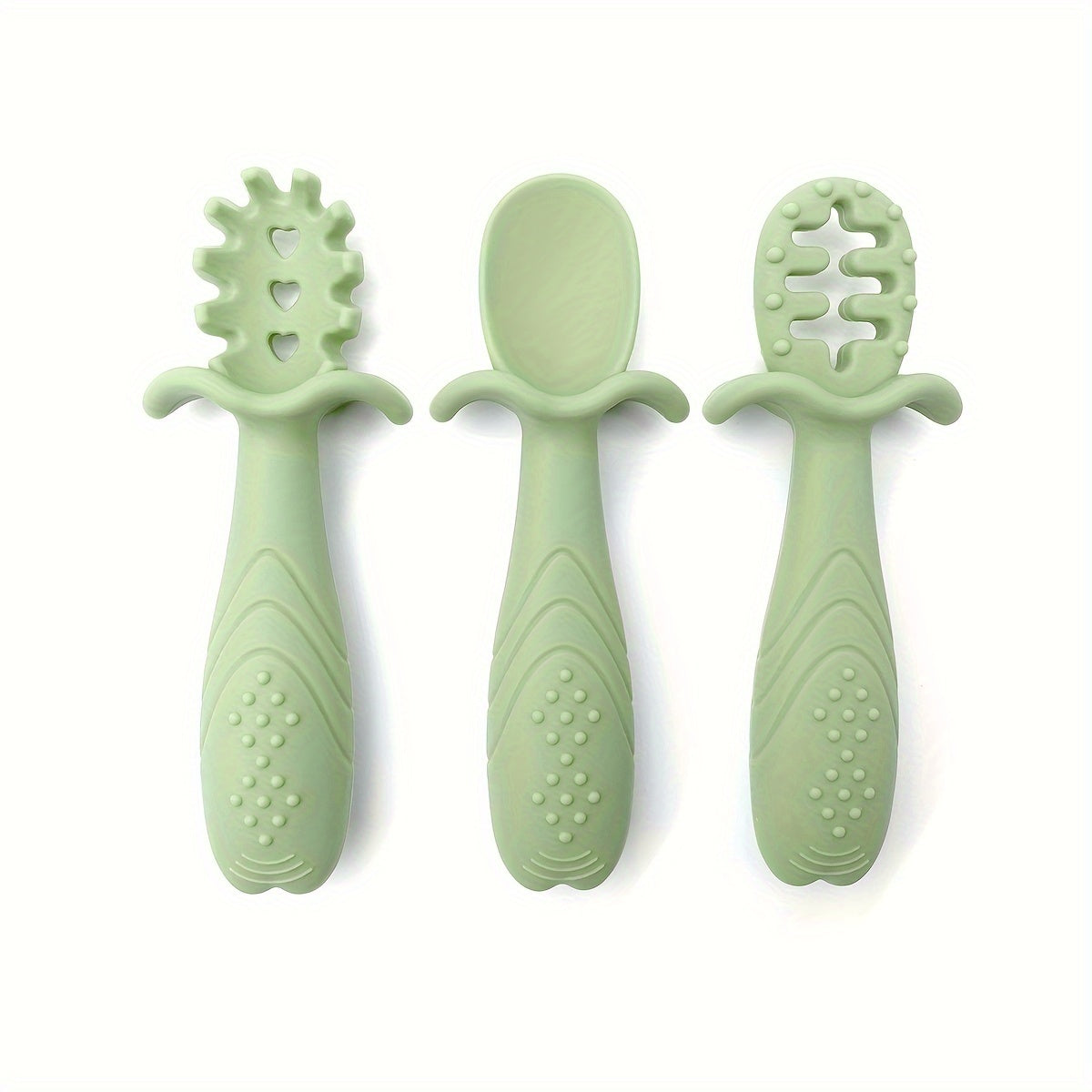 Set of 3 Soft Feeding Tableware for Toddlers Silicone Rice Paste Spoon and Fork