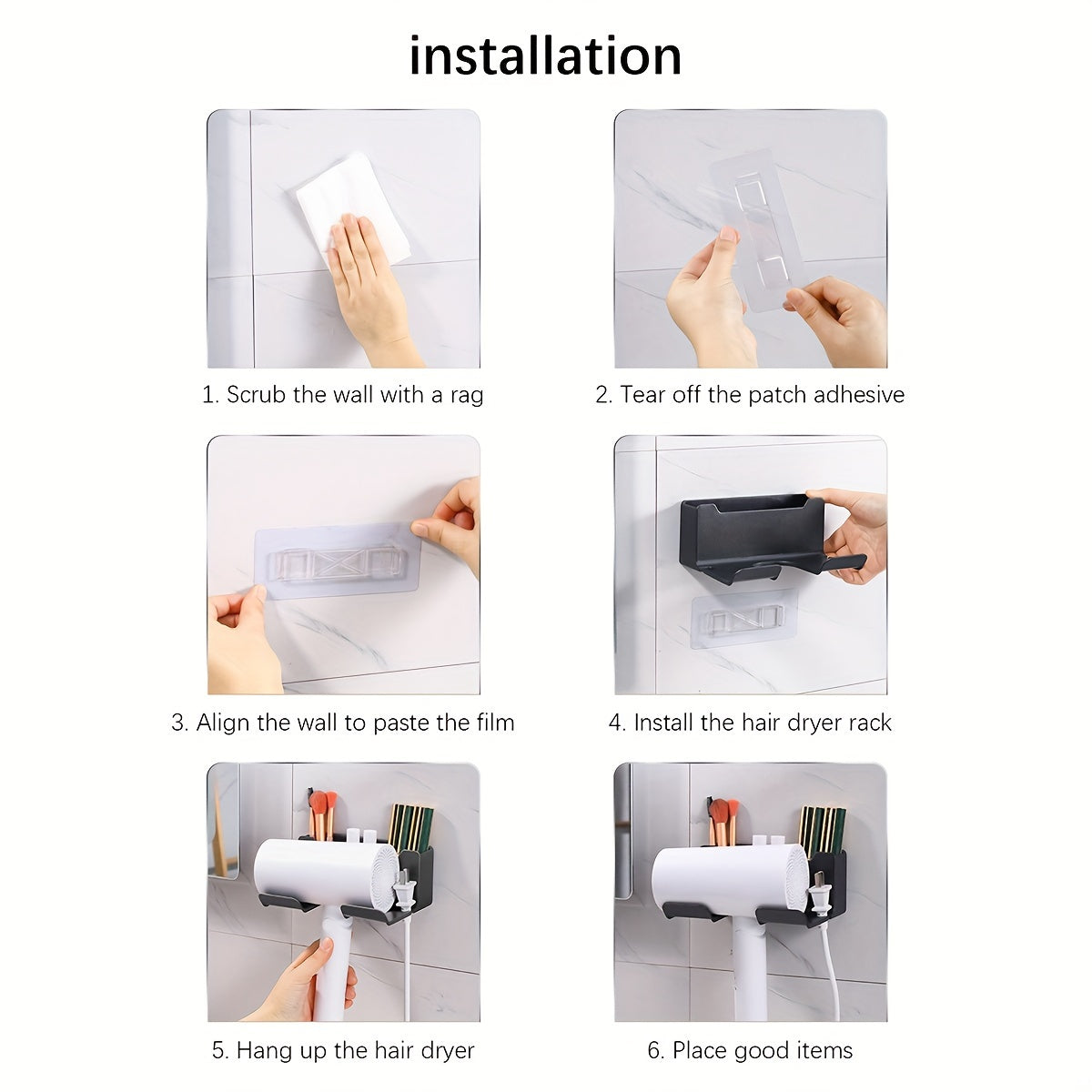 Wall-Mounted Hair Dryer Holder Bathroom Storage Rack Hair Dryer Hanger