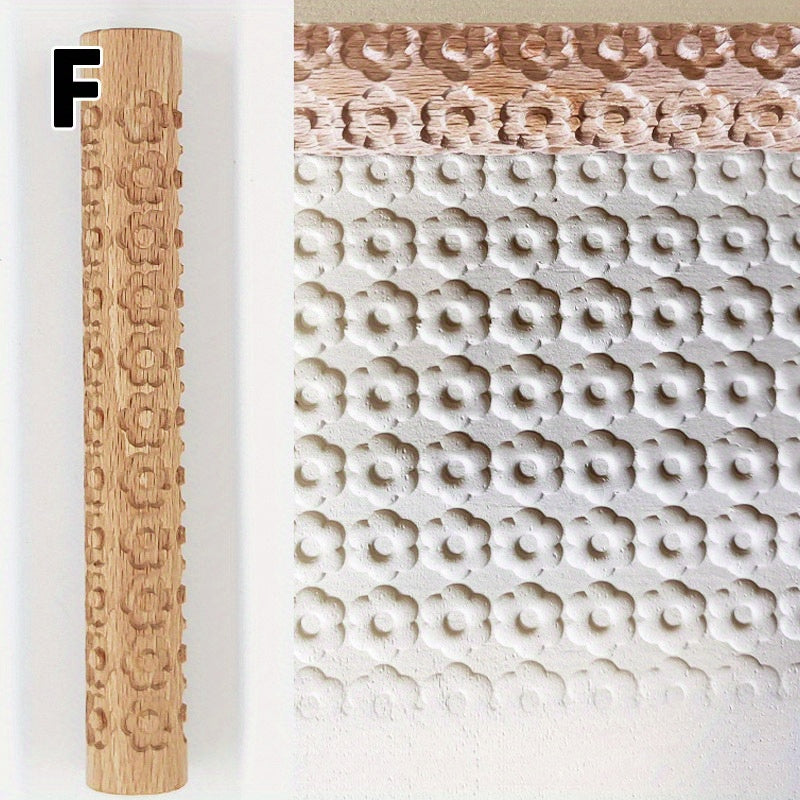 Embossing Rolling Pin for Dough Shaping, Wooden Kitchen Tool for Pizzas and Cookies