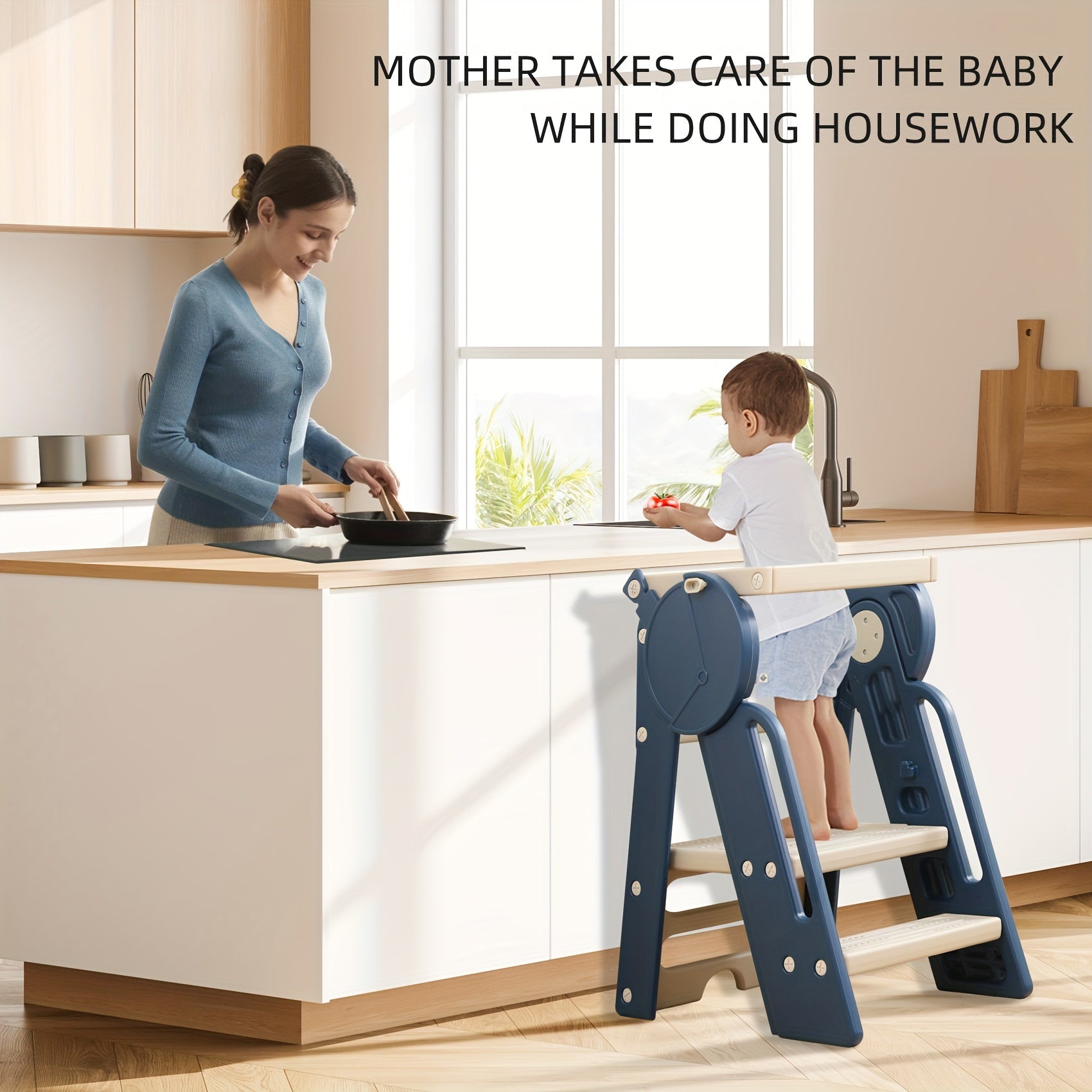 Children's Safety Stool 3-Step Plastic with Guardrails Anti-Slip for Kids Ages 3-6