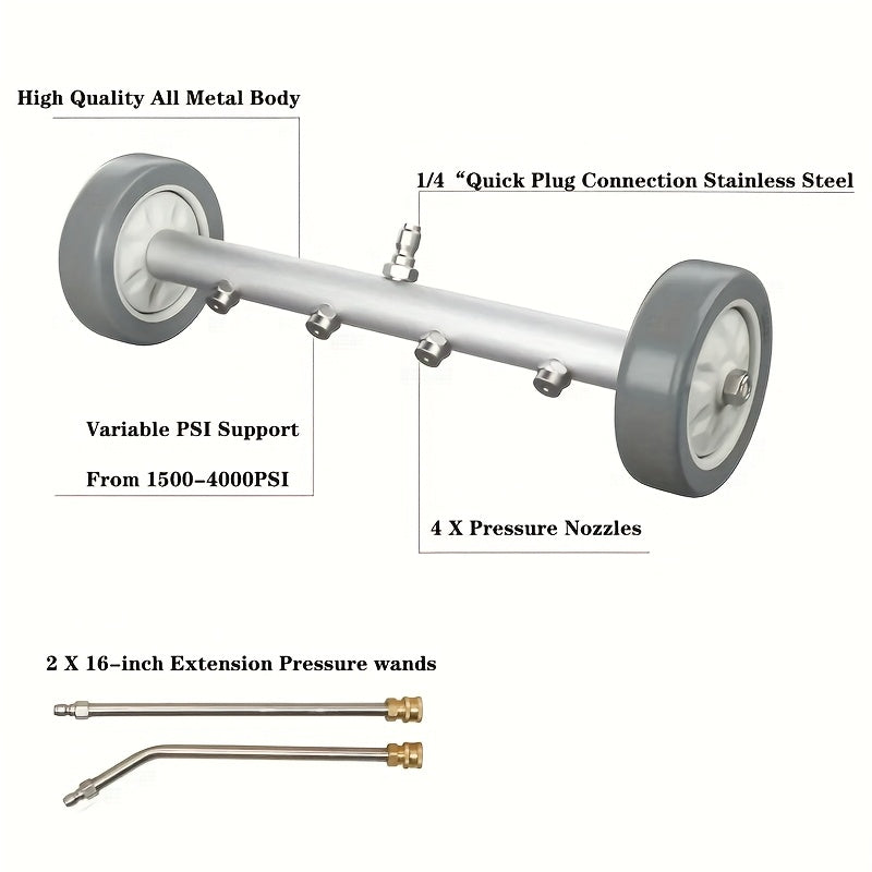 Conjunto de limpiador de agua a alta presión con doble función para chasis de coche y lavado a presión de 16 pulgadas