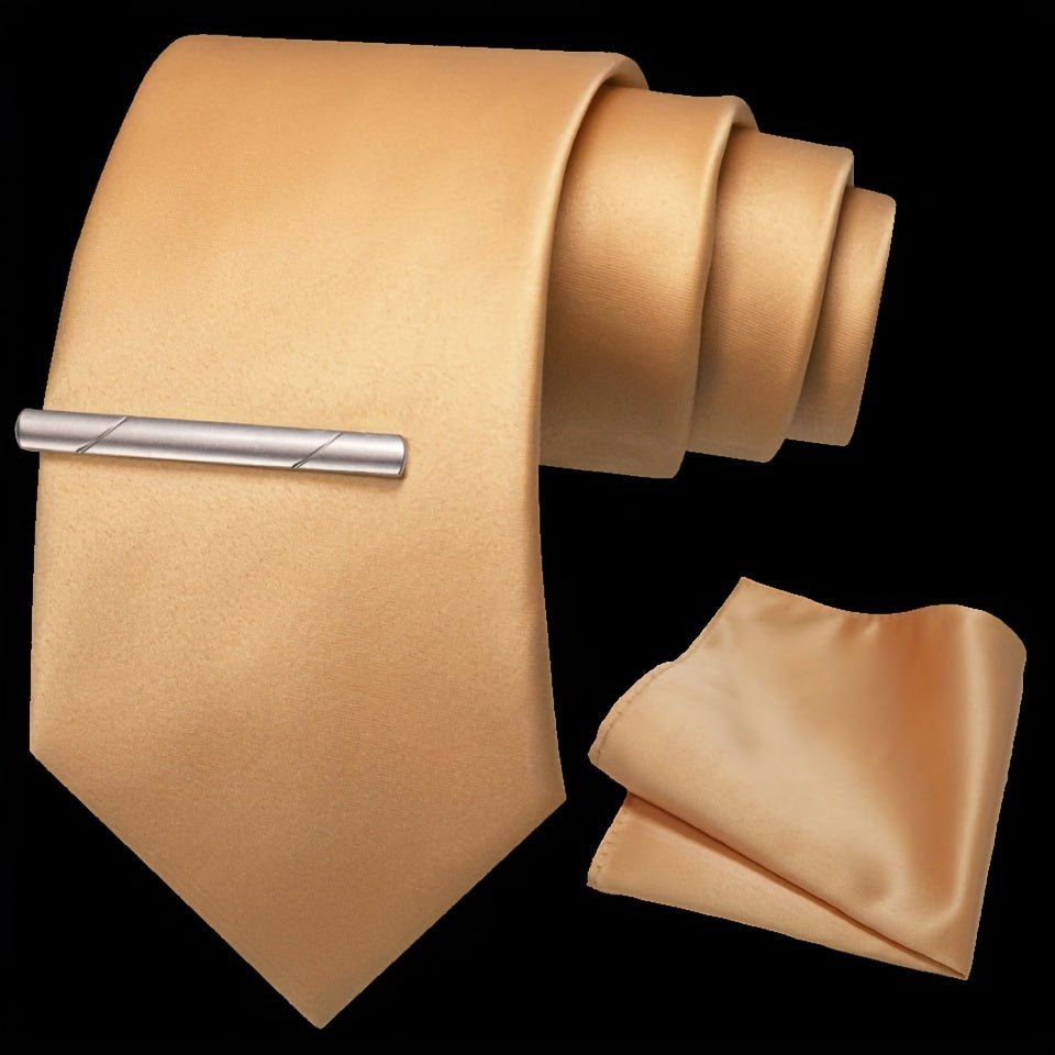 Erkaklar uchun bir rangli ipak aksessuarlar to'plami, galstuk, cho'ntak sharf, sochiq, galstuk klipi, rasmiy kiyimlar va sovg'alar uchun