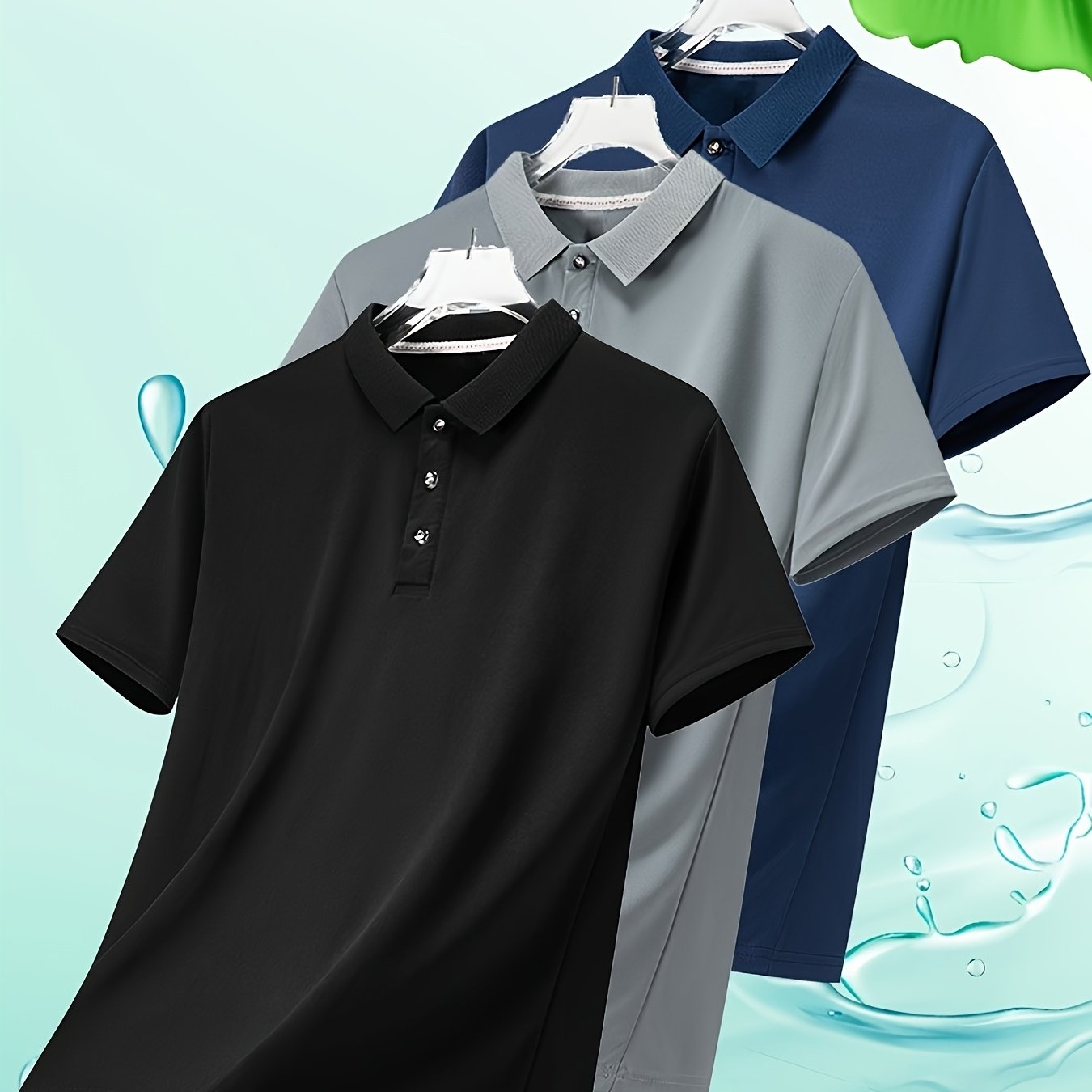Conjunto de 3 camisas de verano para hombre de manga corta, bloque de color, transpirable, poliéster