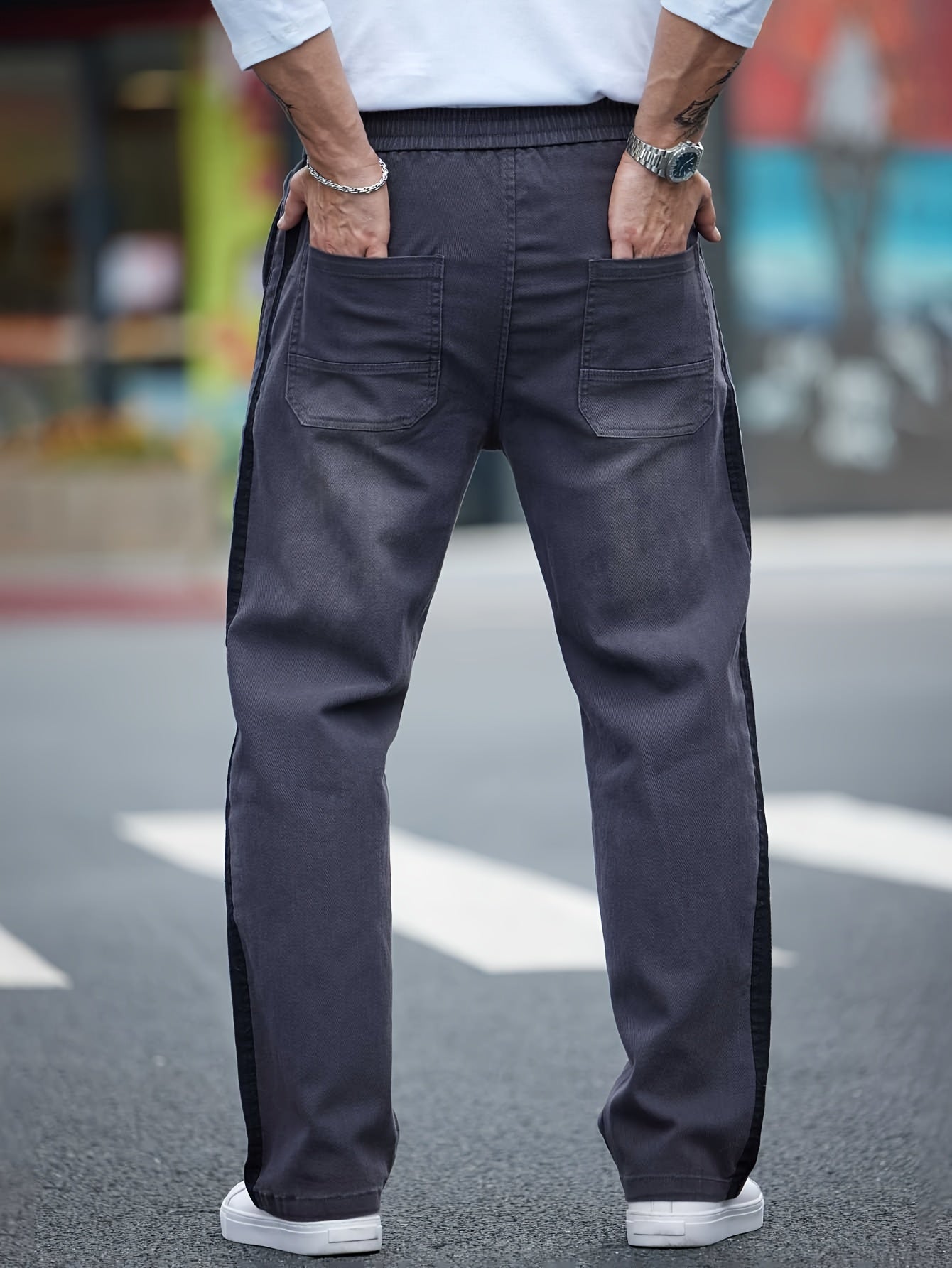 Pantalones rectos de mezclilla de algodón para hombre con cordón, casuales, deportivos, primavera y otoño