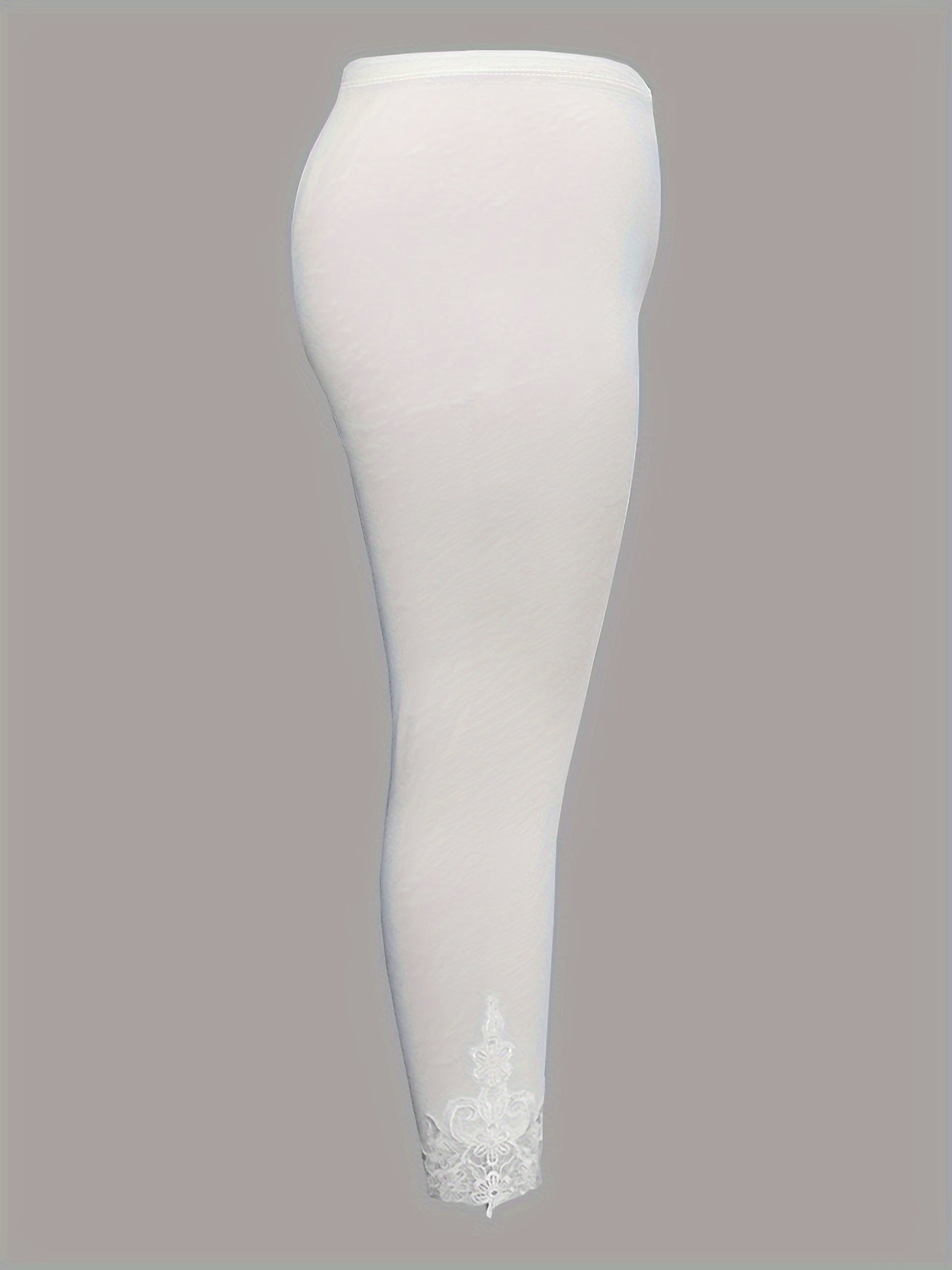 Plus Size Contrast Lace Solid Leggings Women's Casual Stretchy Pants