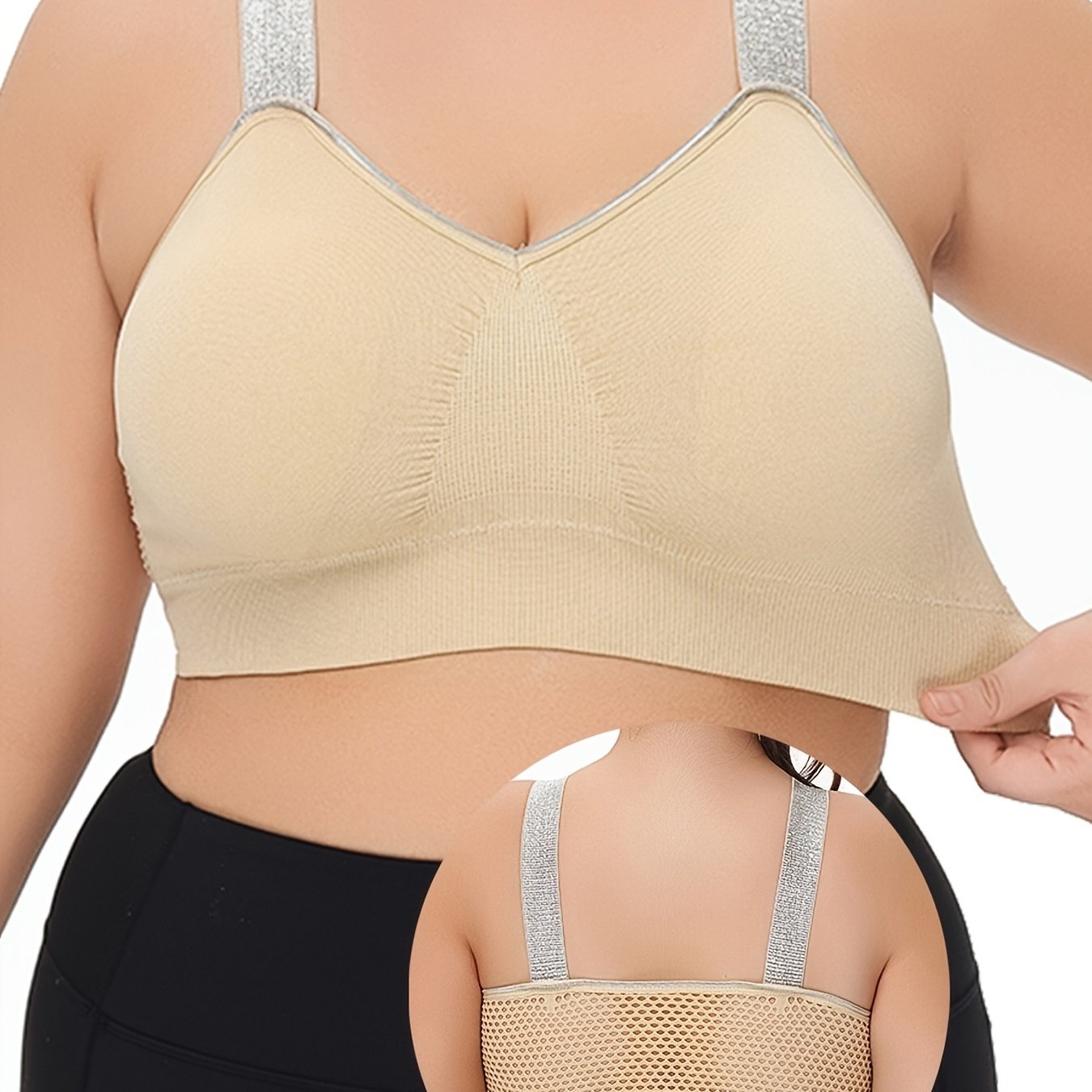 Women’s Summer Silvery Contrast Sports Bra Plus Size Breathable Lingerie