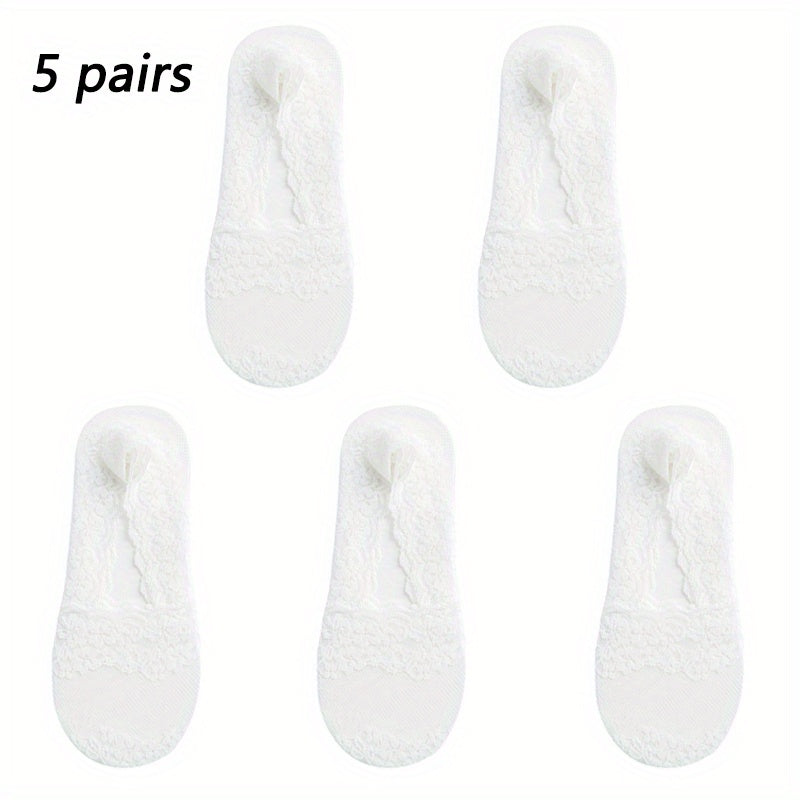 Women's Summer No-Show Socks Breathable Mesh Floral Lace Sweat-Absorbent