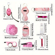 Women Self Set Pink PVC Personal Alarm Window Breaker Car Keychain Kit