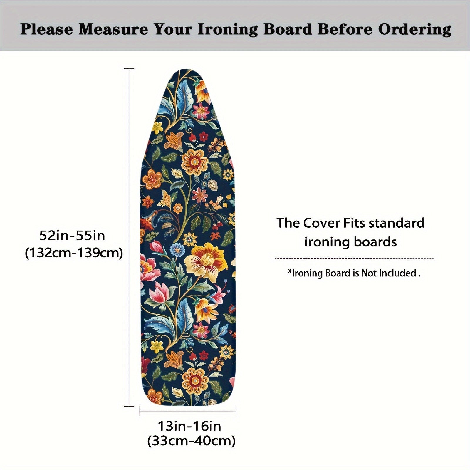 Retro Floral Ironing Board Cover with Stretchable Edge Dust-Resistant Replacement