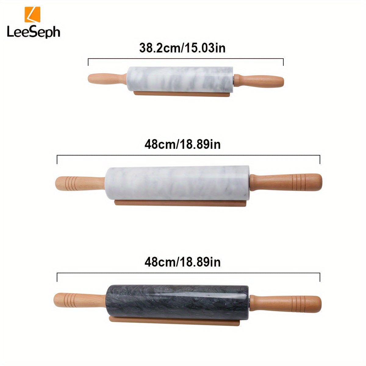 Marble Rolling Pin with Wooden Handle and Stand Non-Stick Surface for Baking
