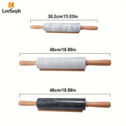 Marble Rolling Pin with Wooden Handle and Stand Non-Stick Surface for Baking