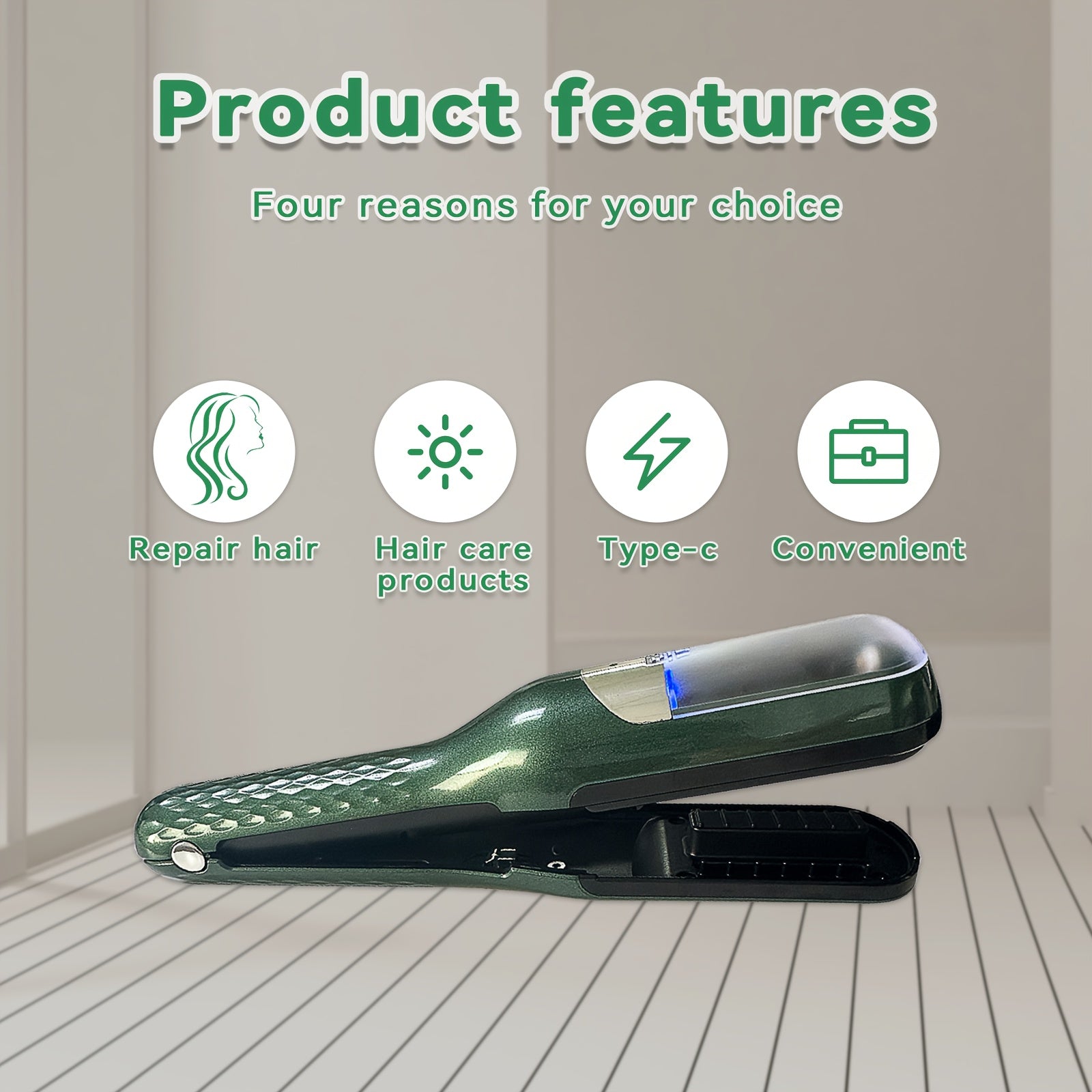 USB orqali zaryadlanadigan soch qirqish mashinasi yumshoq, sog'lom sochlar uchun - yashil, ikki pichoqli, portativ bo'lak soch va zararlangan sochlarni olib tashlovchi