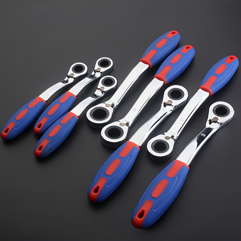 Унисекс пластиковый двухсторонний трещоточный ключ 8-19мм с изогнутой рукояткой