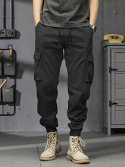 Men's Polyester Cargo Pants with Multiple Pockets, Casual and Workwear, Plus Sizes