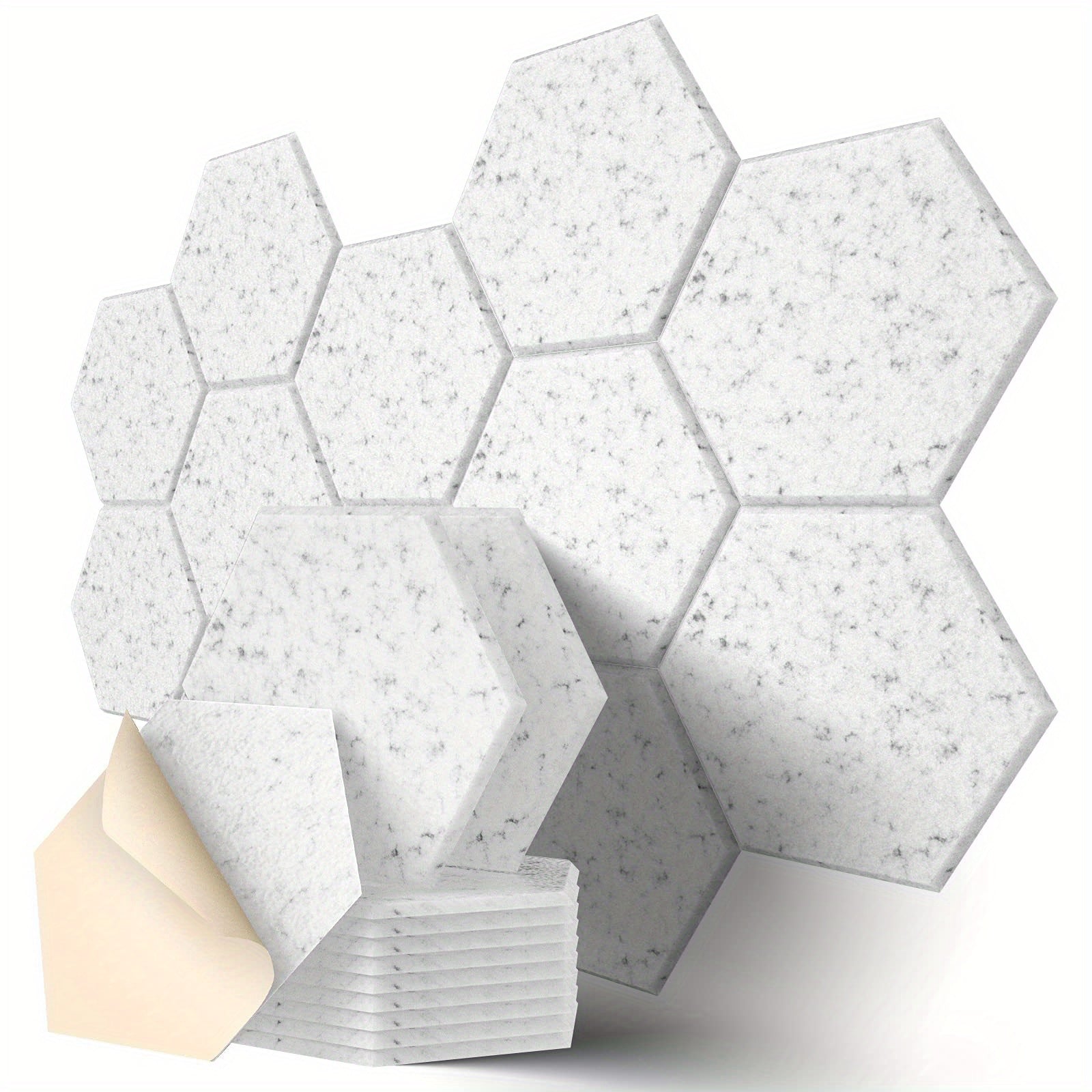 12-Pack Hexagonal Soundproof Foam Panels Self-Adhesive Flame Retardant Acoustic Wall Panels Noise Reduction Echo Control 30.48cm x 25.4cm