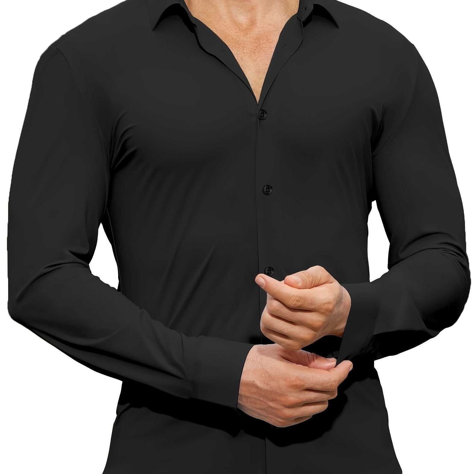 Men's Solid Color Woven Cotton Spandex Long Sleeve Shirt for Casual Wear