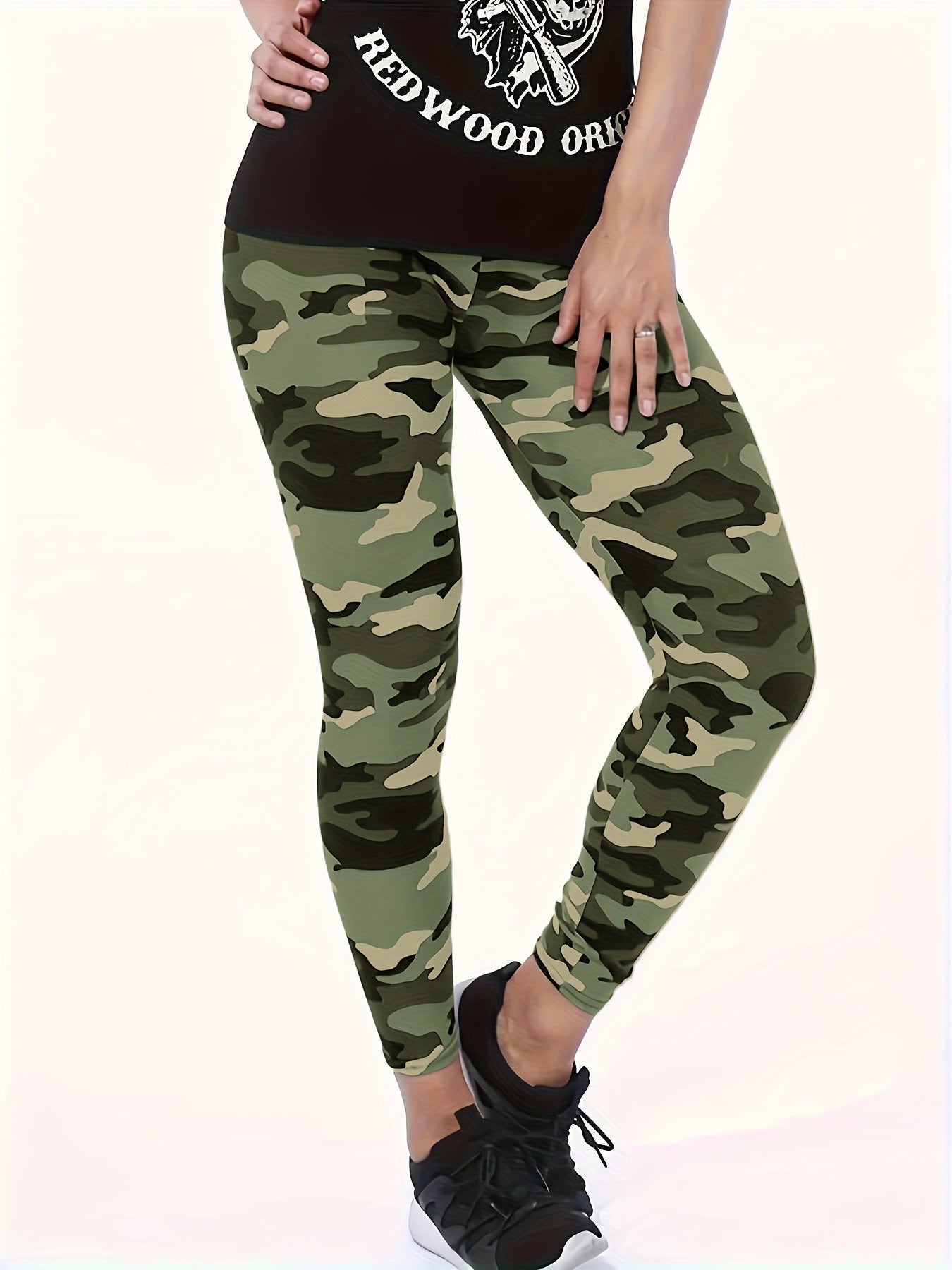 Women Plus Size Camouflage Print Skinny Leggings Casual Stretchy Pants