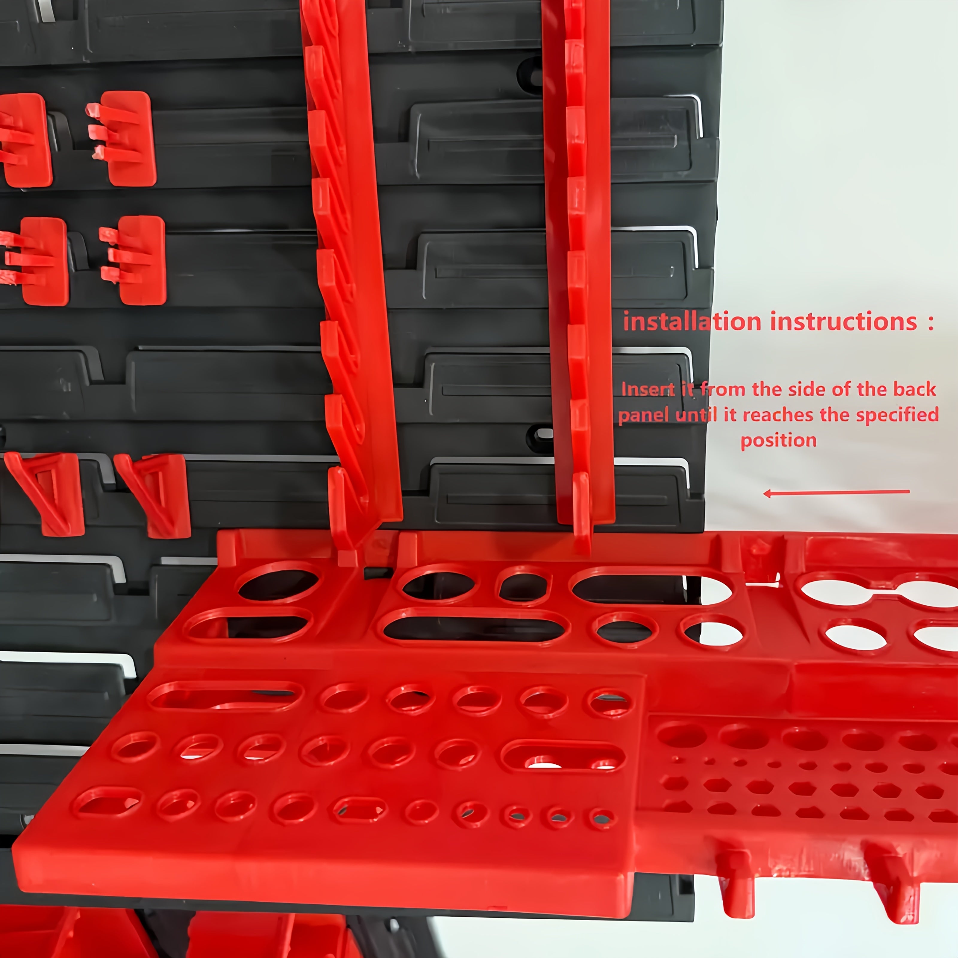 49pcs Heavy-Duty Wall-Mounted Tool Organizer Rack Black Plastic Garage Storage