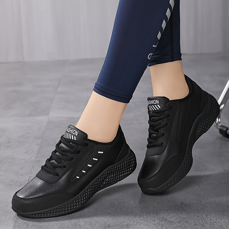 Women's Casual Lace-Up Sneakers Thick-Soled Waterproof Running Shoes