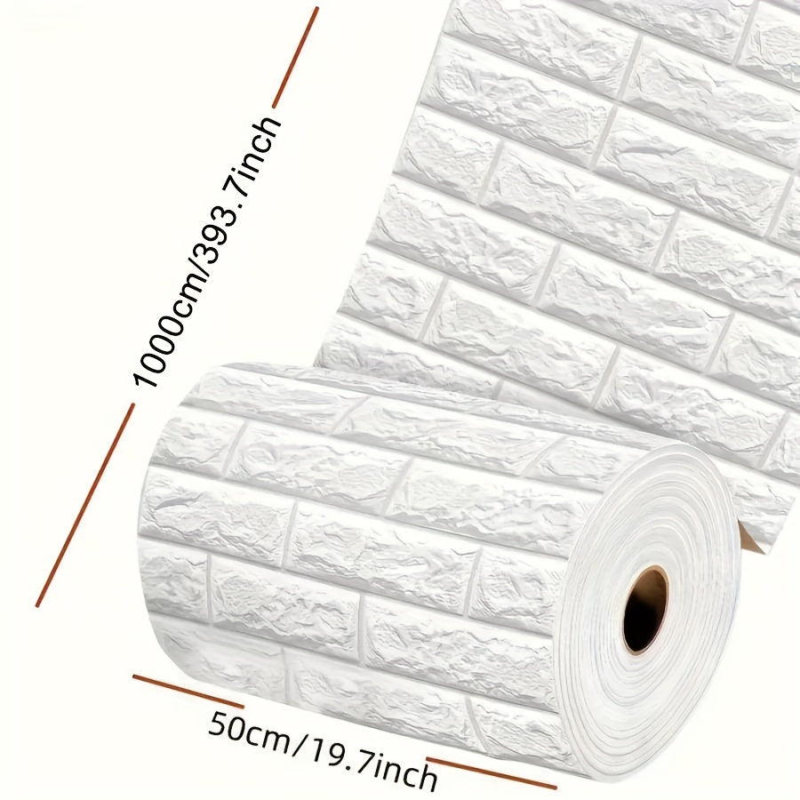 3D Self-Adhesive Foam Wall Stickers Waterproof Soft Indoor Decor for Living Rooms Kitchens Bedrooms Bathrooms 19.7 Inch Wide 10 Meters Long
