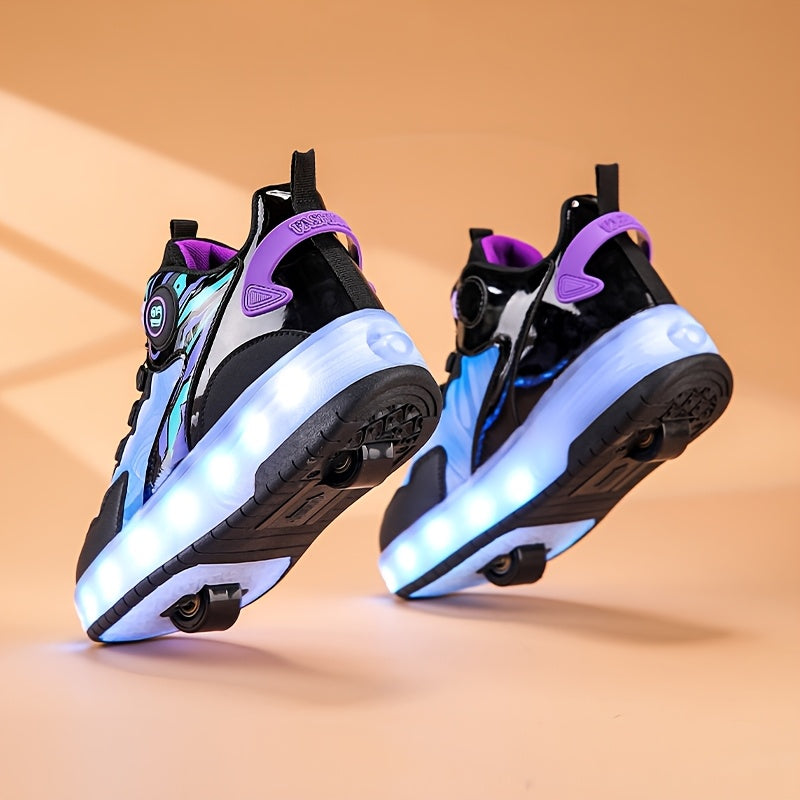 Kids Light-Up Skateboarding Sneakers with USB Charging and Invisible Roller Skates for All Seasons