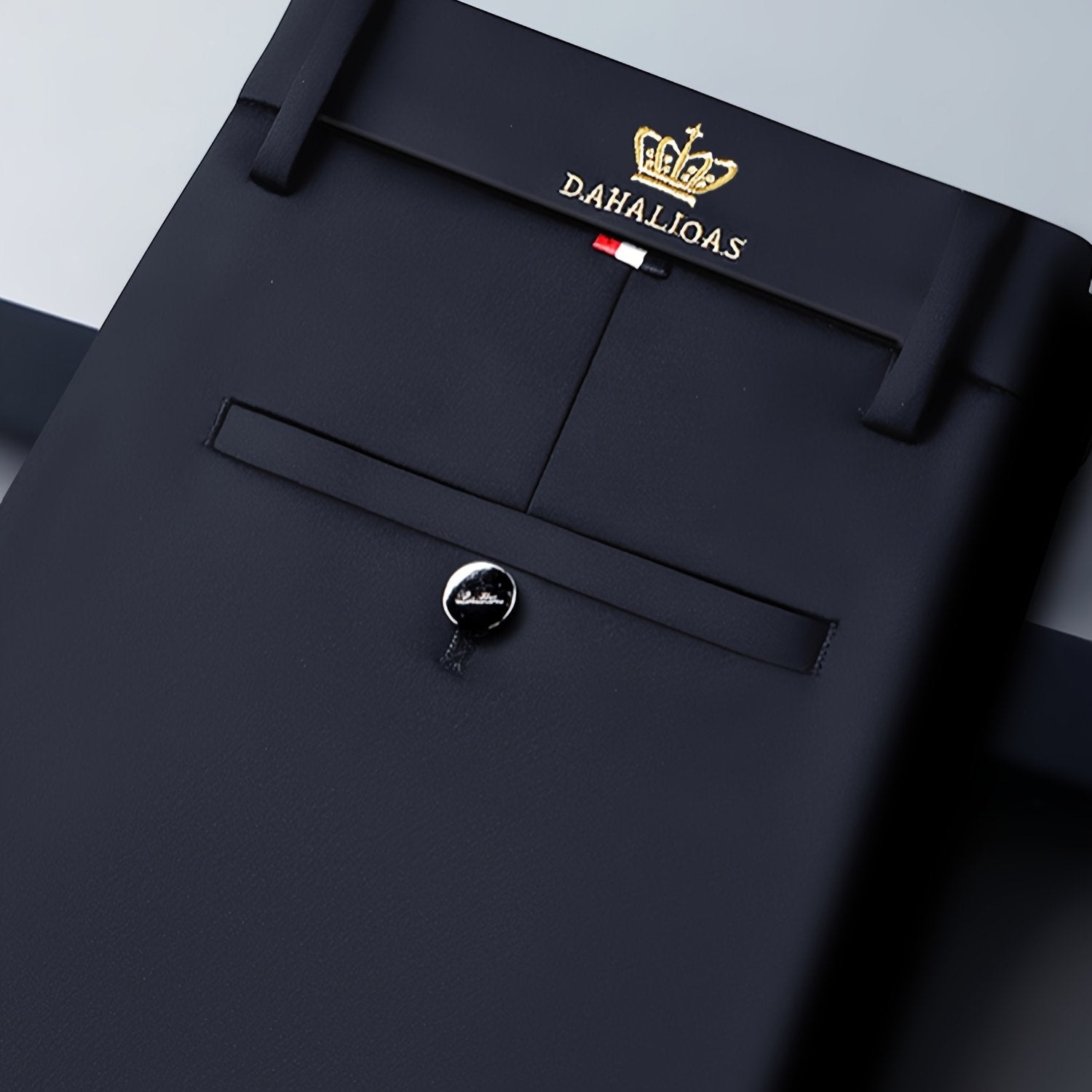 Pantalones de vestir semi-formales negros para hombre, tela elástica resistente a las arrugas, con bordado de insignia, para todas las estaciones, casual de negocios