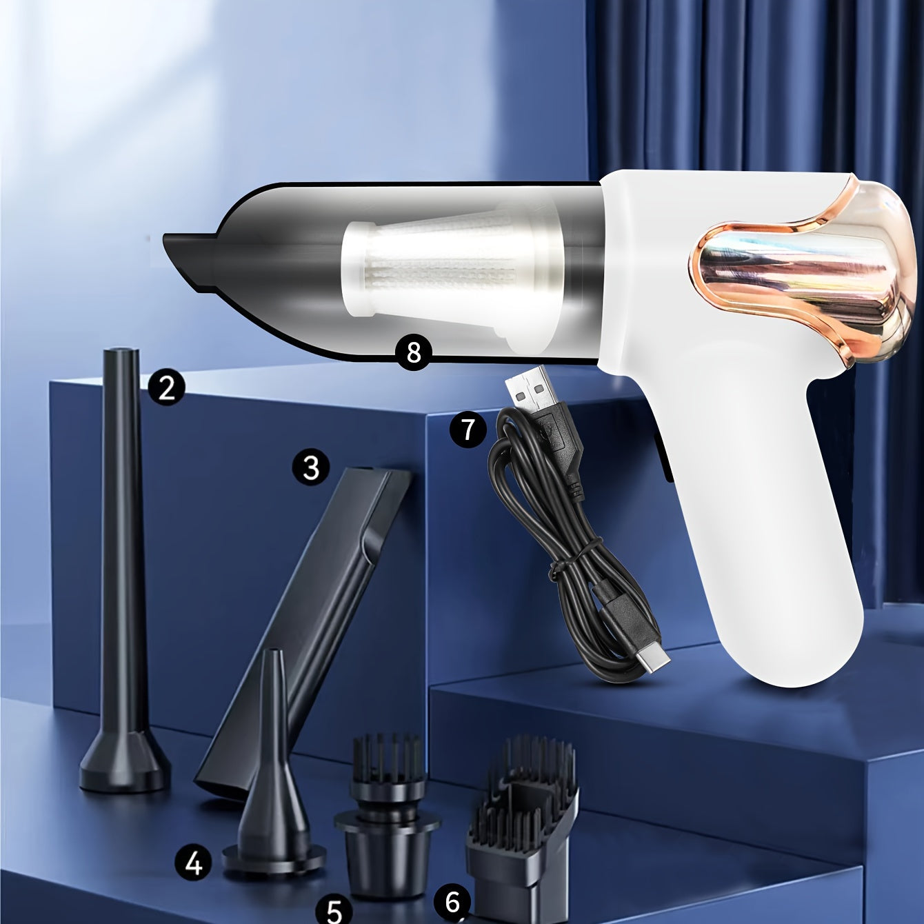 Aspiradora inalámbrica de mano 3 en 1 sin cables para coche y hogar, polvo, pelo de mascotas, bomba de soplado