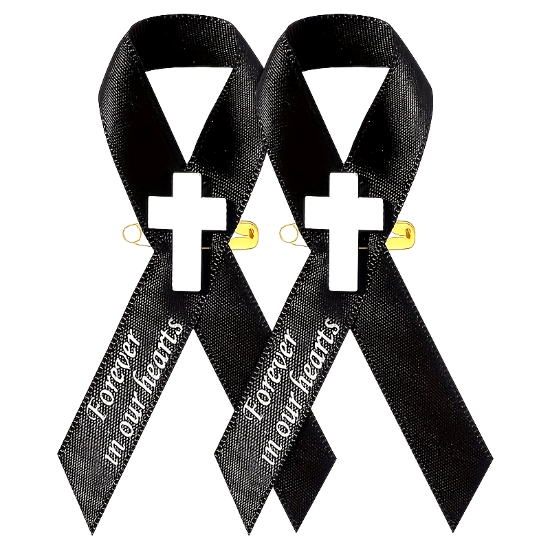 100 piezas de alfileres de cinta funeraria, cruces, pins conmemorativos, broches para servicios de duelo y conmemoración