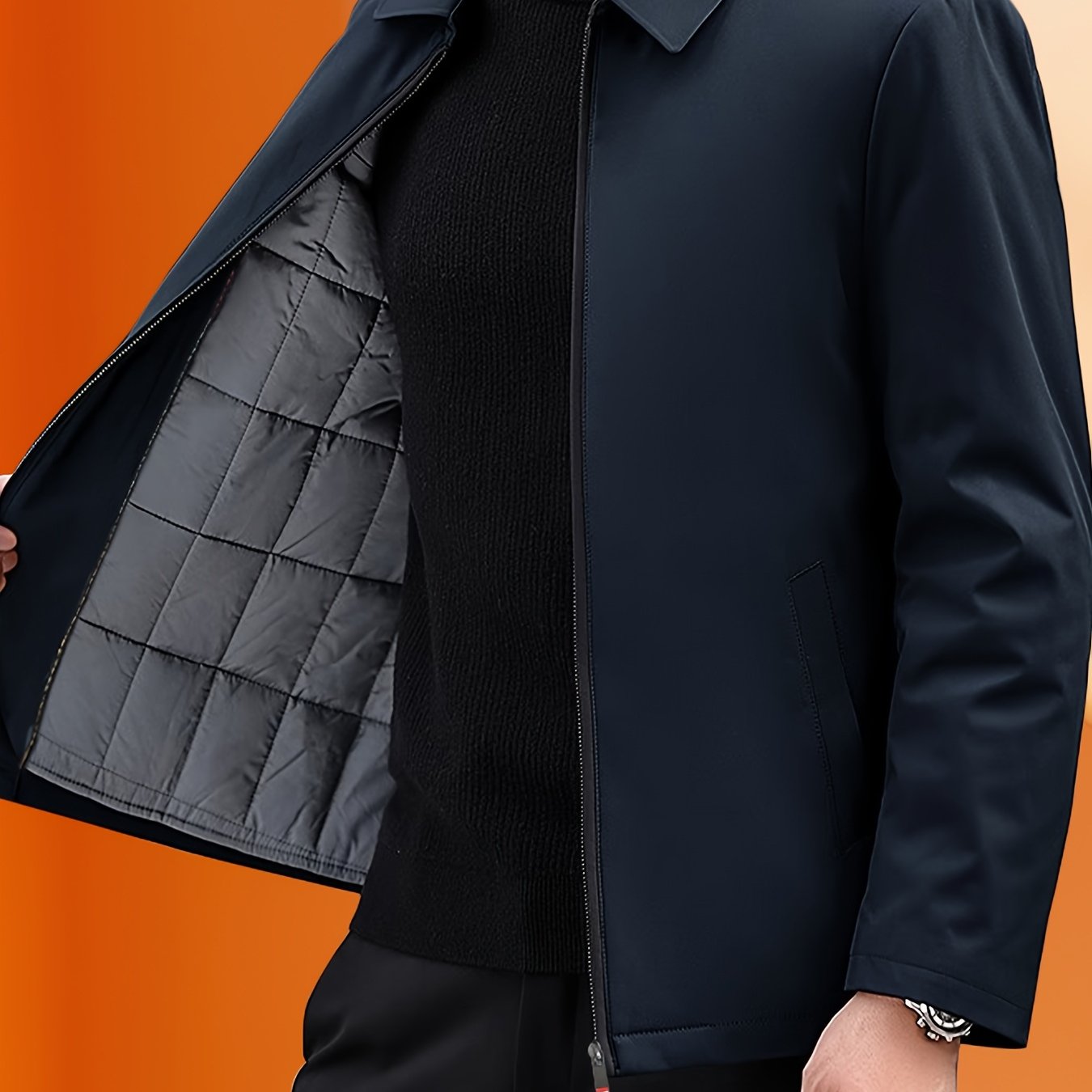 Erkaklar uchun premium qalin qish palto, bir rangda, ish va norasmiy kiyim uchun zip-up yelka bilan, mashinada yuvish mumkin.