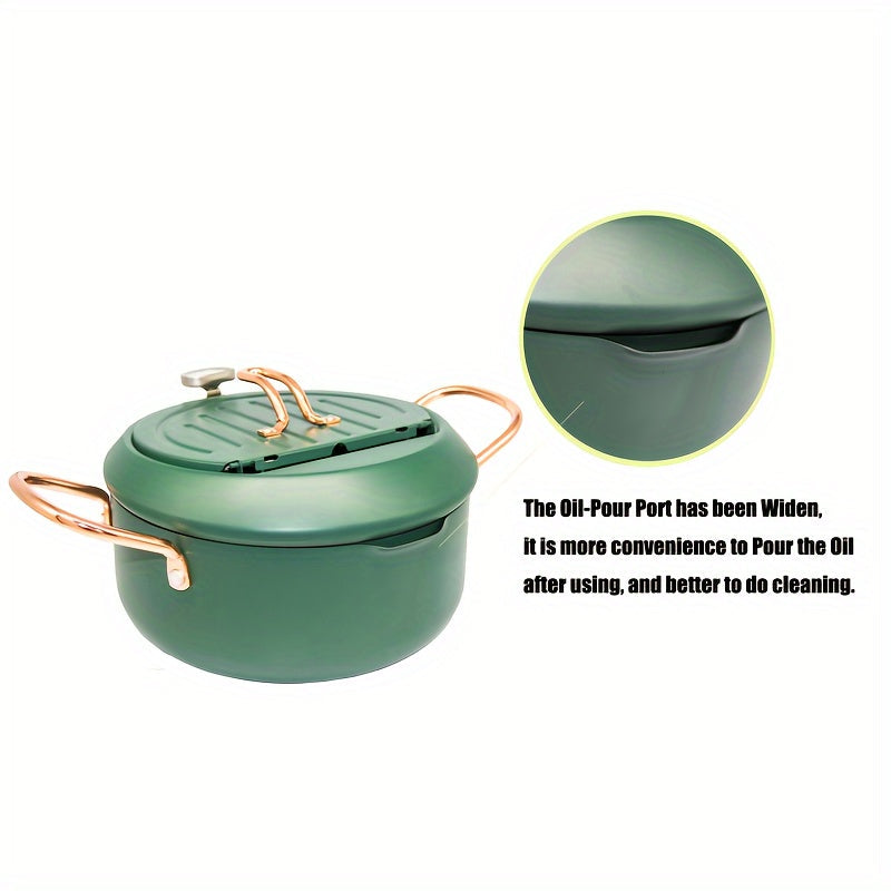 Katta yashil tempura qozon, Farengeyt termometri bilan, oson tozalanadigan yopishqoq uglerod po'latidan tayyorlangan. Tempura, tovuq, baliq va qisqichbaqasimonlarni qovurish uchun mukammal.