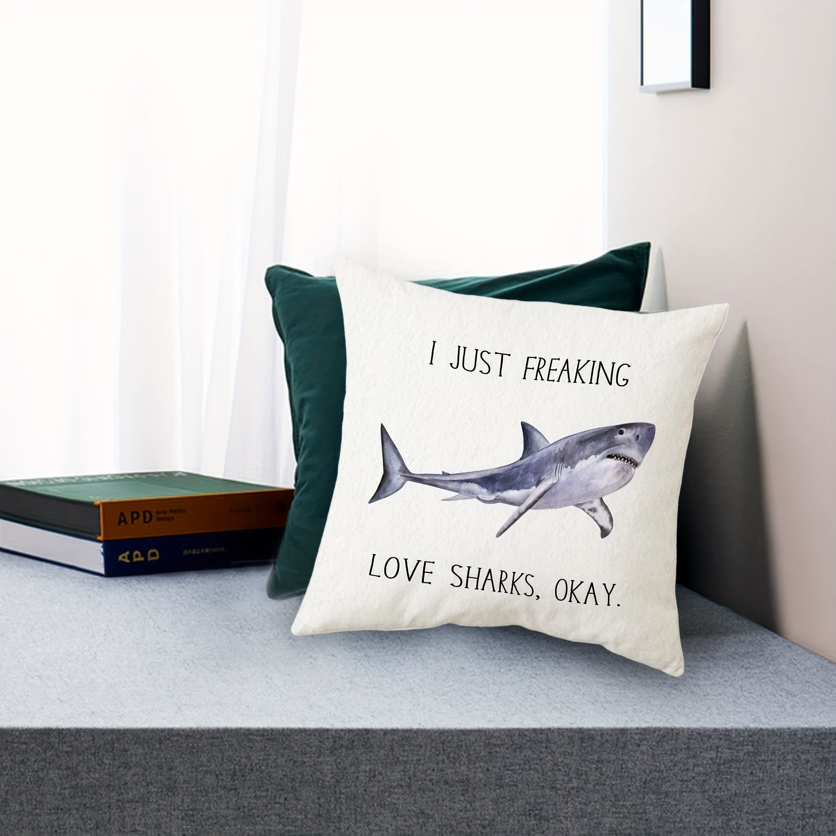 Shark Themed Pillowcase 45.72cm Square Coastal Decor Throw Pillow Cover