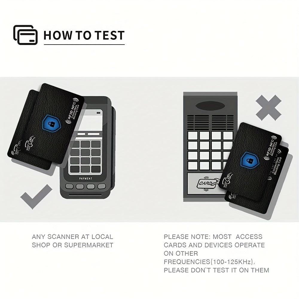 2 yoki 4 RFID/NFC blokirovka kartalari erkaklar va ayollar uchun shaxsiy ma'lumotlarni o'g'irlashdan himoya qilish uchun. Hamyonlar uchun ultra ingichka va zamonaviy dizayn.