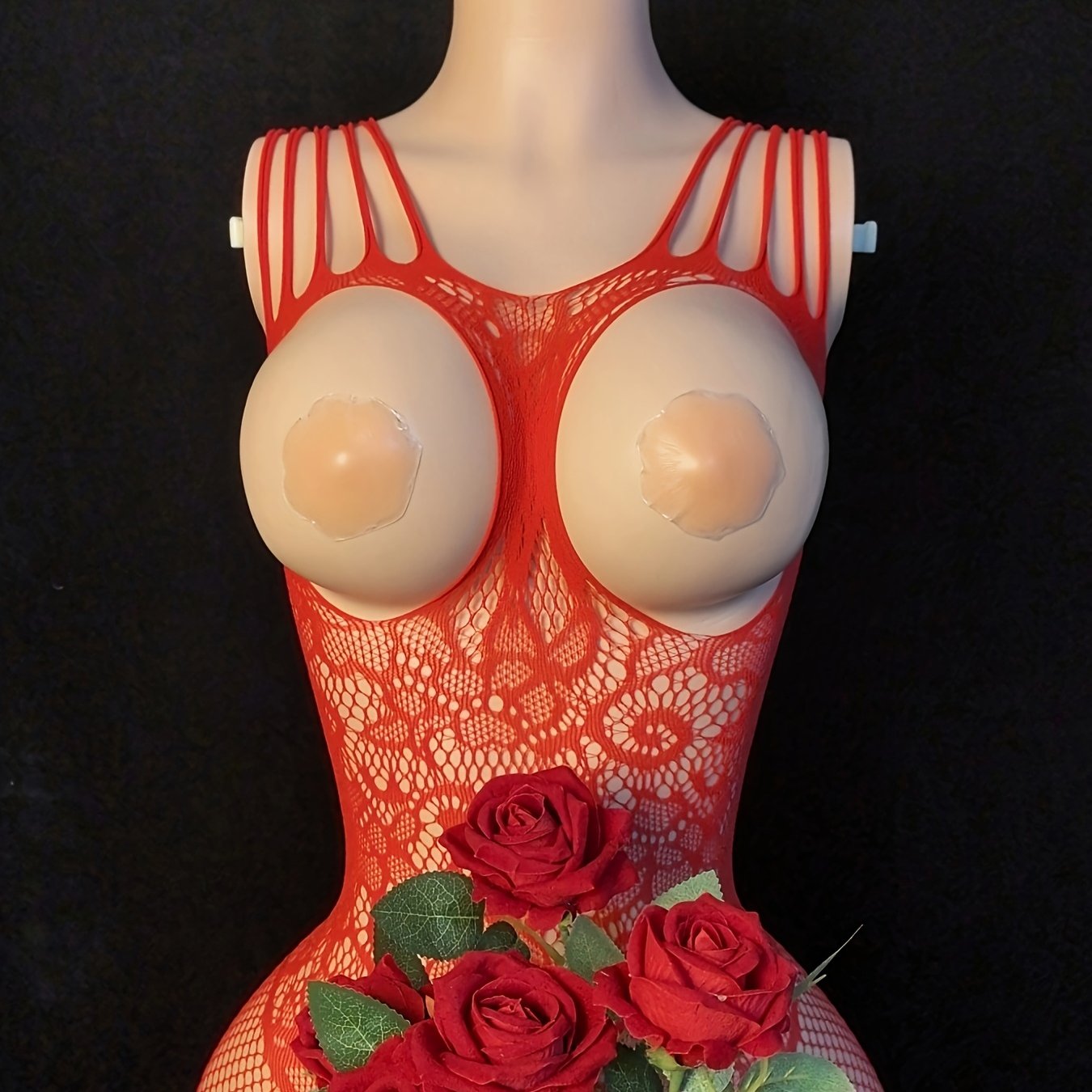 Plus Size Floral Fishnet Bodysuit Lace Cut-Out Sheer Nylon Lingerie