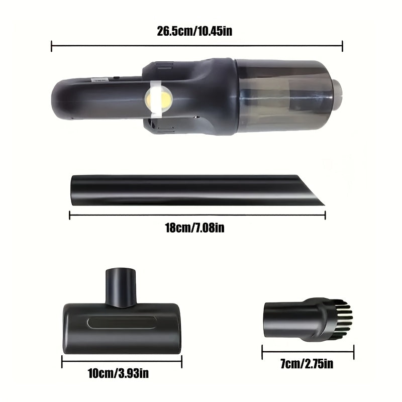 Koʻchma avtomobil vakuum tozalagichi, avtomobil, uy, ofis va uy hayvonlari uchun koʻp nozzle bilan.