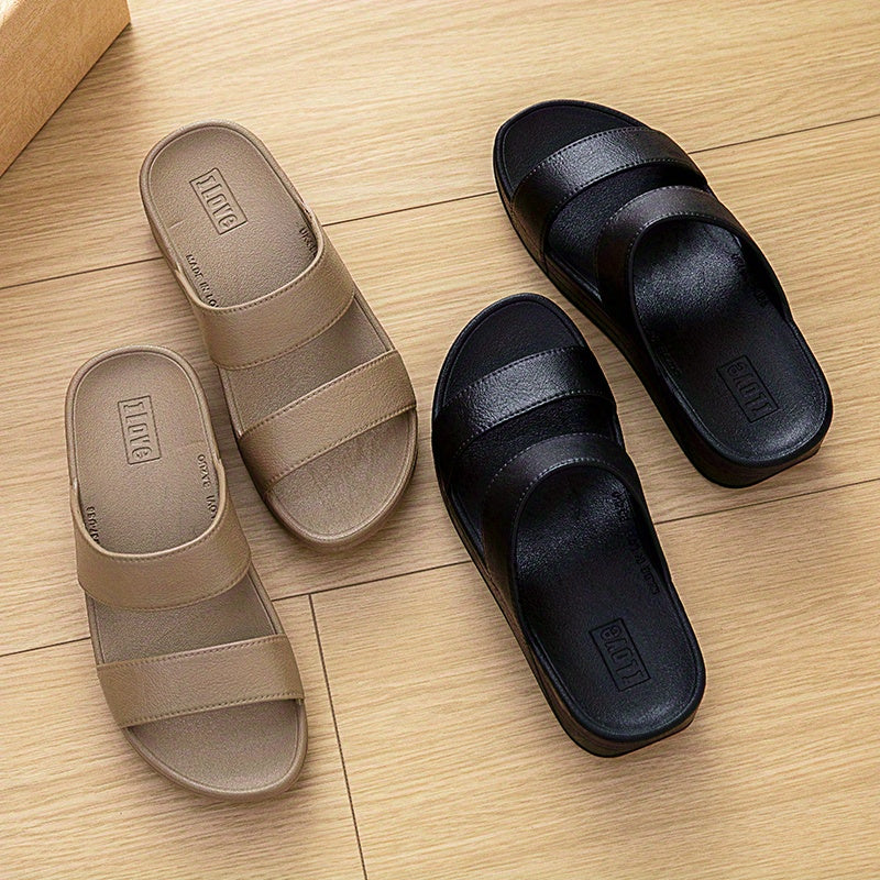 Women's Summer Slide Sandals Beige PVC Non-Slip Open Toe Casual